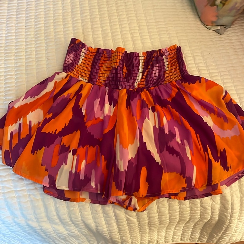 Purple and orange flowy shorts